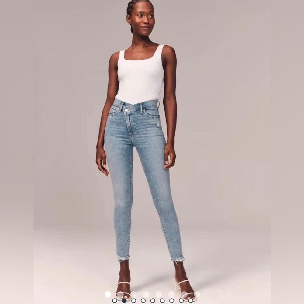 Abercrombie High Rise Super Skinny Ankle Jean
With Criss Cross Waistband